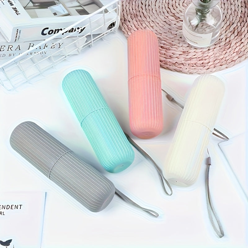 Set de voyage pour brossage dentaire, compact et durable, avec étui, gobelet et porte-dentifrice, idéal pour déplacements et cadeaux.