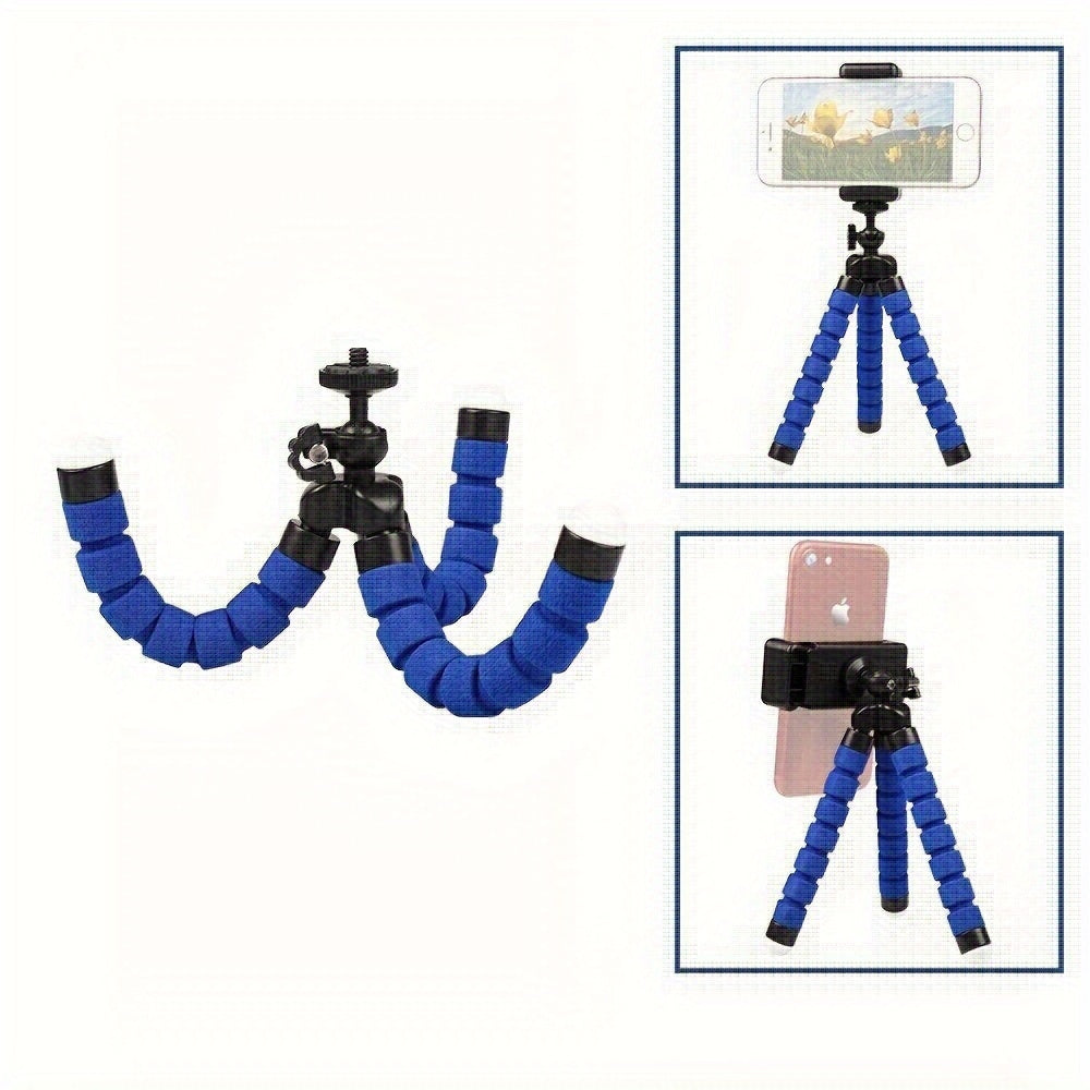 Flexible Octopus Tripod, Small Phone &amp; Camera Holder with Sponge Grip, 360° Rotatable Mini Octopus Stand for Photography and Videography, Portable and Adjustable Bracket with Universal Clip