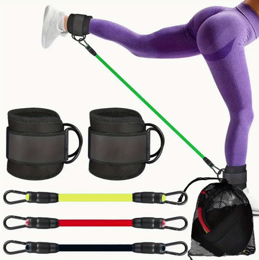 5-Piece Universal Ankle Resistance Band Set with Adjustable Straps for Strength Training, Yoga, and Fitness - Multipurpose Exercise Bands for Leg & Butt Workouts, Hip Training, Muscle Toning - Includes Mesh Carry Bag
