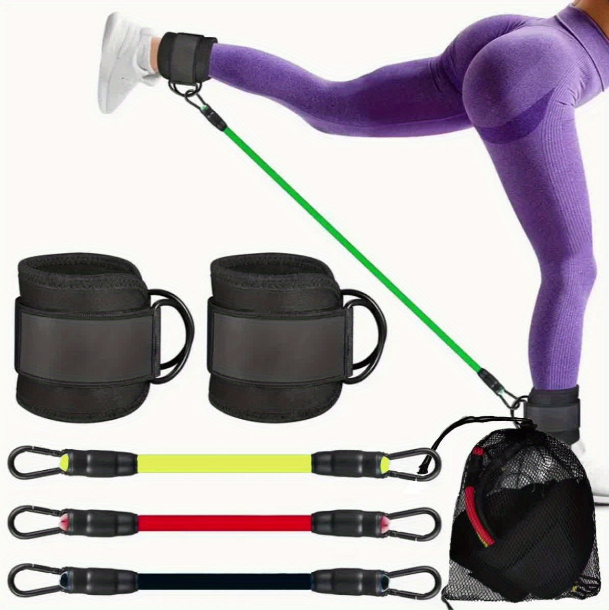 5-Piece Universal Ankle Resistance Band Set with Adjustable Straps for Strength Training, Yoga, and Fitness - Multipurpose Exercise Bands for Leg & Butt Workouts, Hip Training, Muscle Toning - Includes Mesh Carry Bag