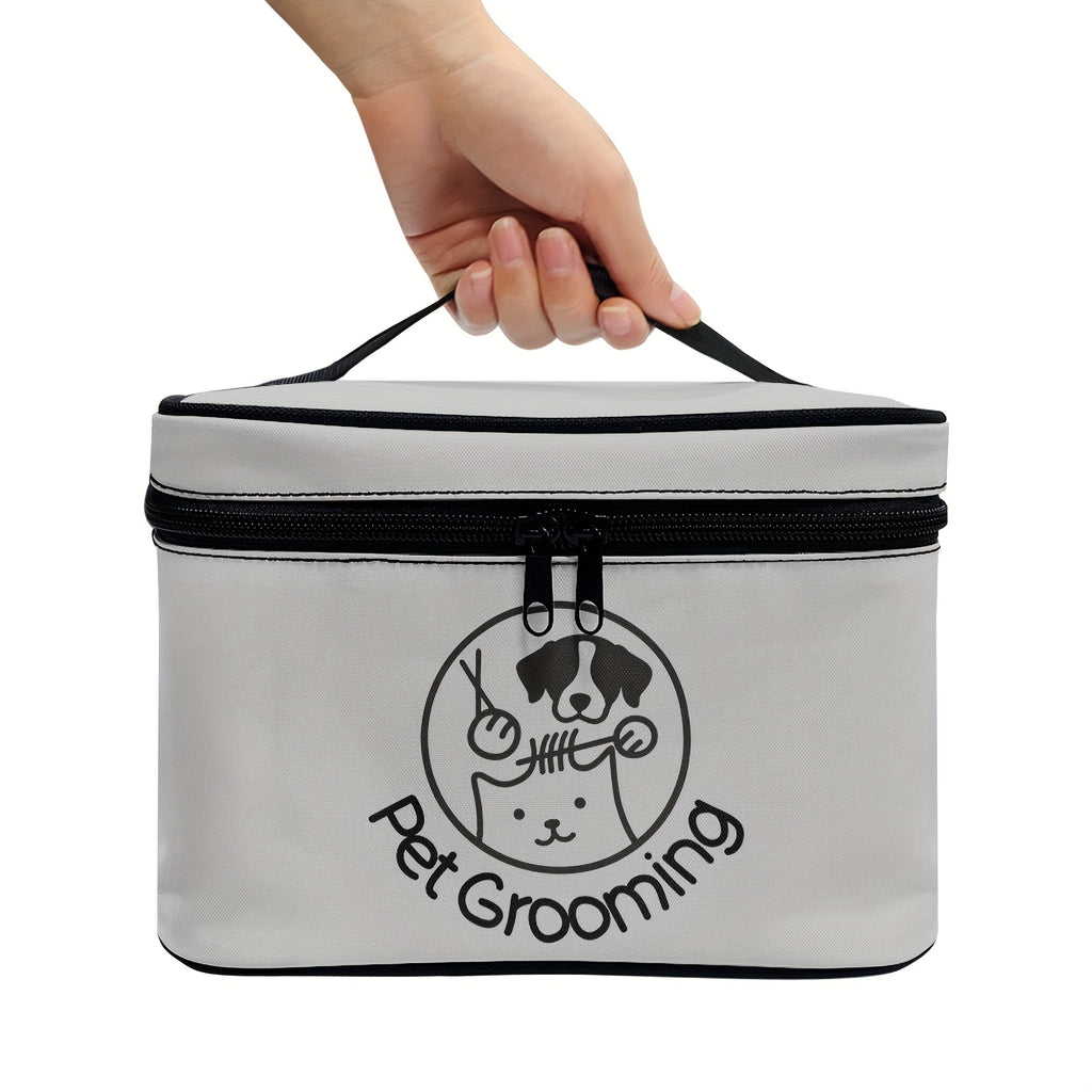 1pc Dog & Cat Grooming Kit Storage Bag with Top Handle and Double Zipper Design, Multi-Compartment Pet Care Organizer for Home and Travel Use - Ideal Gift for Pet Lovers, Pet Grooming Supplies, Playful Dog Design, Secure Zipp