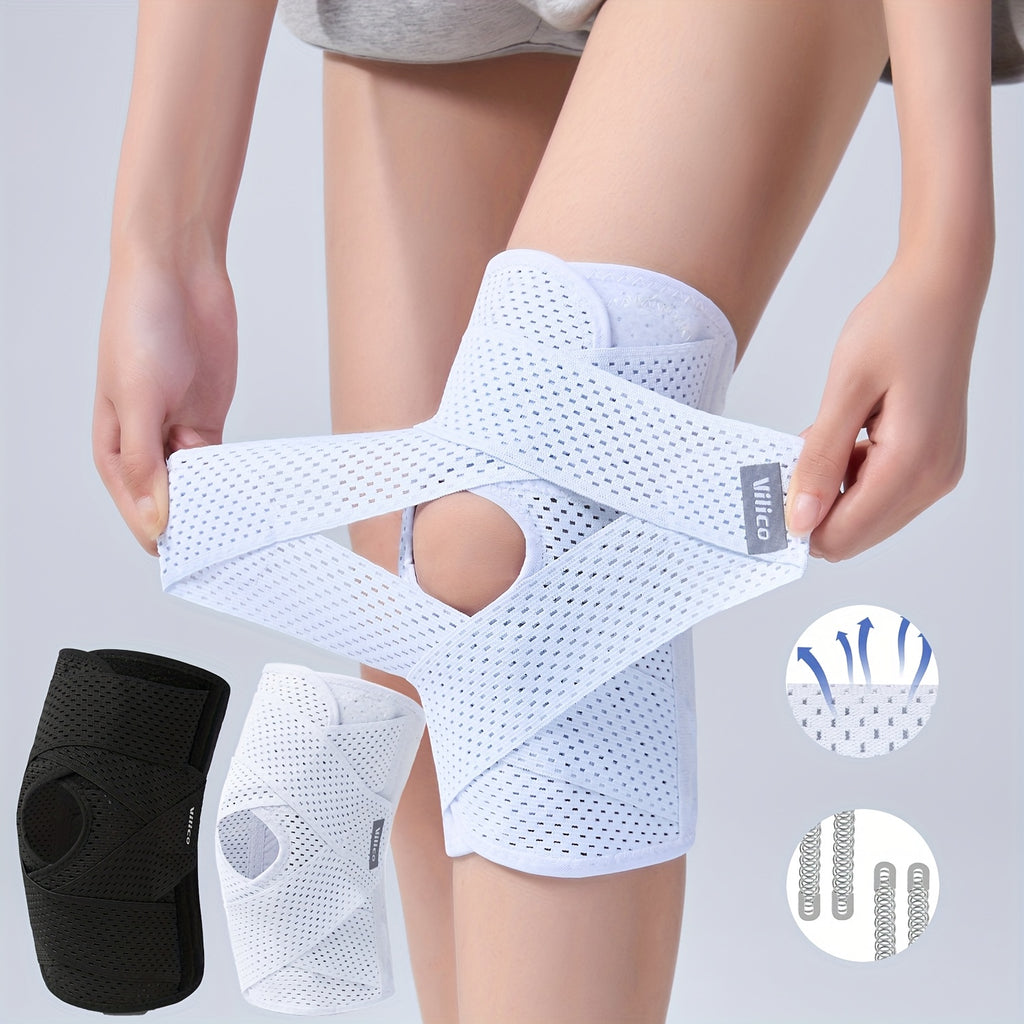 Genouillère élastique unisexe, respirante en polyester, maintien sportif pour basketball et activités de plein air variées.