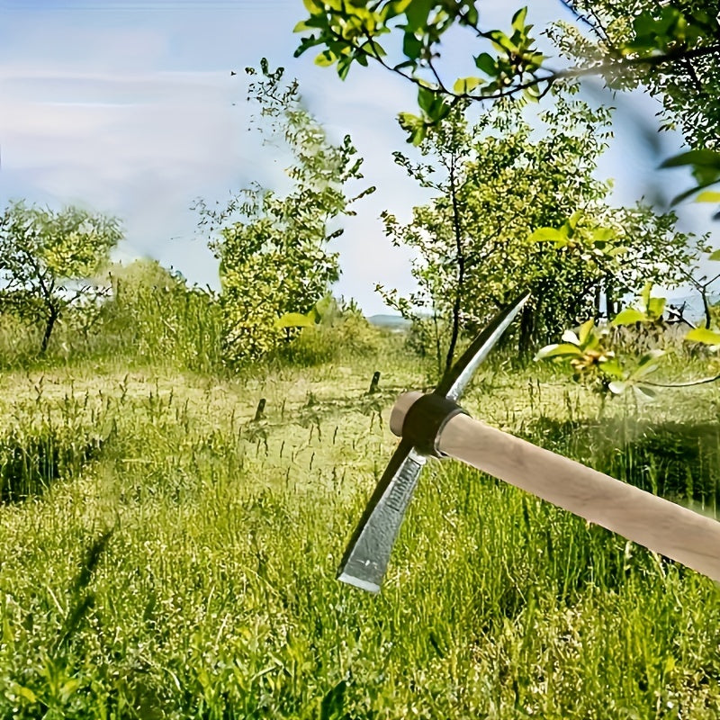 Mini-houe de jardin à manche en bois, construction en fer durable, efficace pour creuser, désherber et planter, idéale petits espaces, design ergonomique.