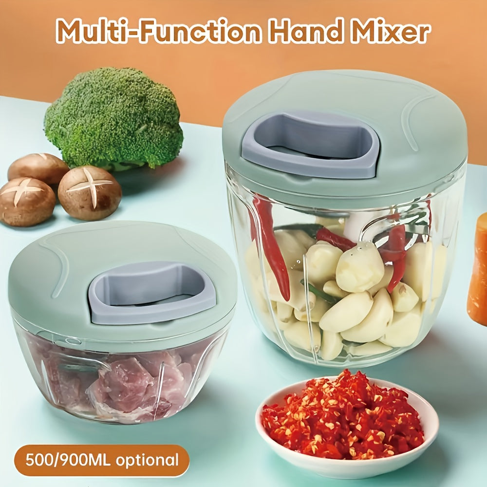 170ml/500ml/900ml Manual Food Chopper, Spice and Herb Grinder - Multifunctional Garlic Press, Vegetable Cutter, and Meat Grinder with Stainless Steel Blades, ABS Plastic Container, Perfect for Quick Garlic Preparation at Home