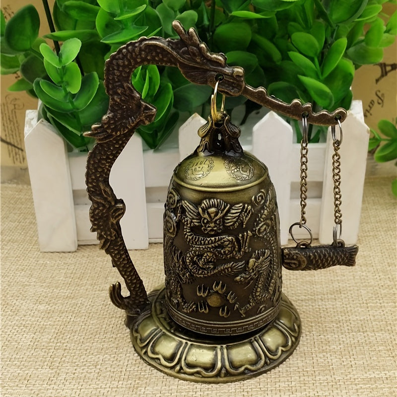 Cloche dragon en bronze artisanale, style chinois ancien, décoration Feng Shui pour maison, bureau ou chambre, porte-bonheur.