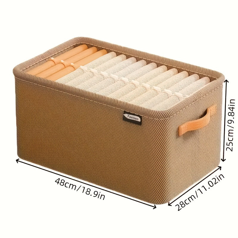 1pc Foldable Fabric Storage Basket with Handle - Beige, Classic Style, Perfect for Home, Office & Dorm Organization - Ideal for Clothes, Sundries & More, Shelf Baskets