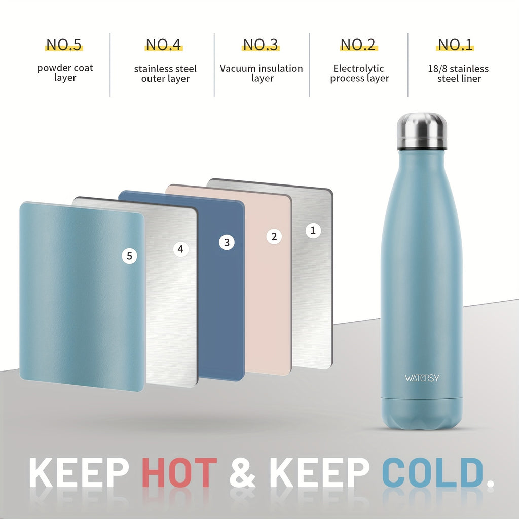 1pcs WATERSY Stainless Steel Water Bottle, 24 Hours Cold and 12 Hours Hot - Vacuum Sport Water Bottle - Perfect thermal flask, Insulated Bottles for Sports, Running, Cycling - 17oz/500ml
