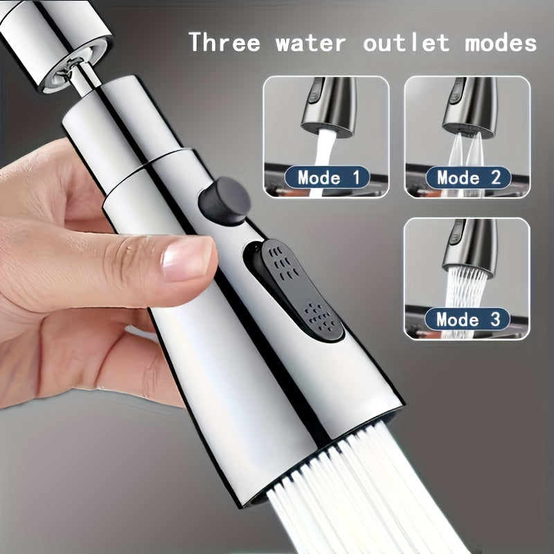 Extension de robinet 360° multifonction : trois modes d’eau, tête rotative, raclage et rinçage. Compatible diamètres 20–24 mm avec adaptateurs inclus.