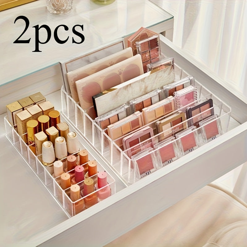 2-Pack Clear Plastic Cosmetic Organizer Tray, Multi-Functional Countertop Storage for Lipstick, Nail Polish, Eye Shadow - No Electricity Needed Display Case