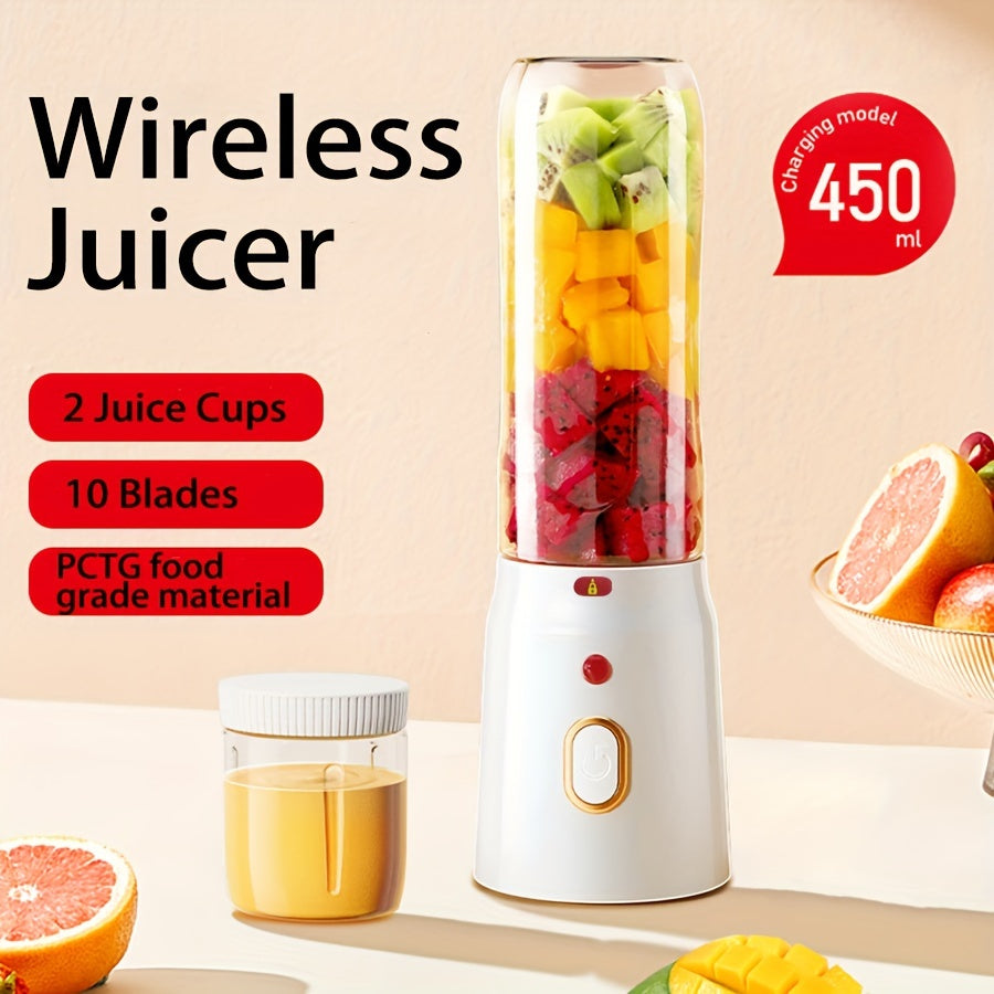 1pc/500ml, Juicer, With 2 Cups, Portable USB Rechargeable Mini Blender Fresh Juicing Cup, Wireless Portable Juicing, Bonus Sports Cup Cover, Personal Size Blender For Smoothies And Shakes, Home Fruit Blender For Kitchen, Home