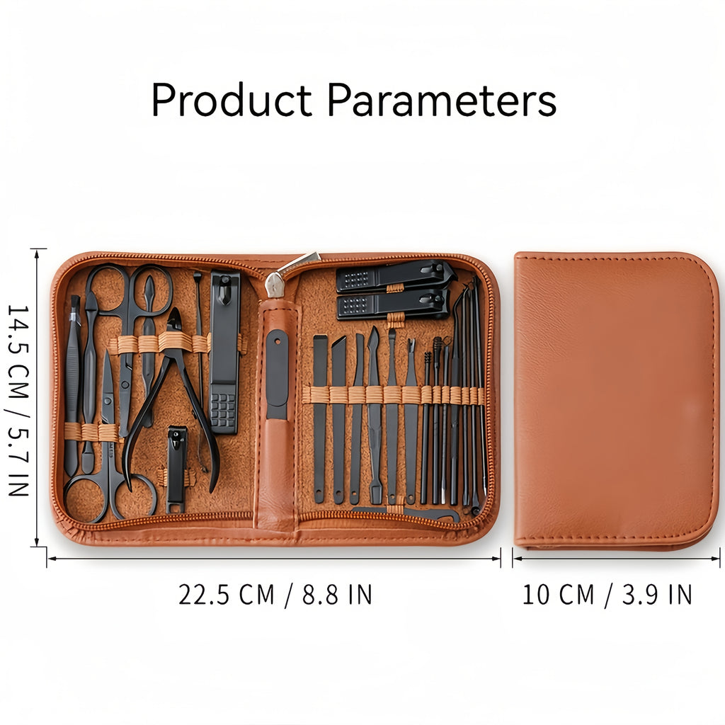 26-in-1 Professional Manicure Pedicure Set - Heavy-Duty Black Stainless Steel Complete Nail Care Kit with Leather-like Travel Case, Foldable Grooming Tools (Nail Clippers, Cuticle Trimmer, Remover, Cuticle Pusher) for Men &amp; W