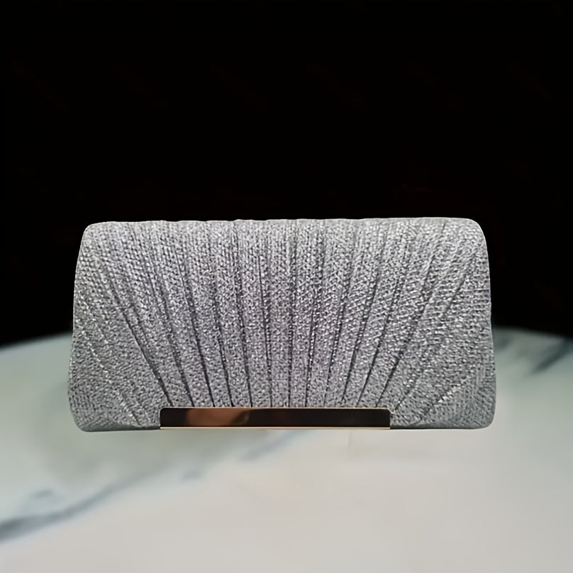 Sac enveloppe de soirée plissé et brillant, élégant, idéal pour mariages, soirées dansantes et banquets formels.