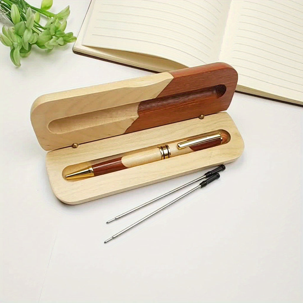 Luxury Handcrafted Wooden Ballpoint Pen Set with Display Case - Elegant Gift for Men &amp; Women, Premium Writing Instrument with Twist Closure