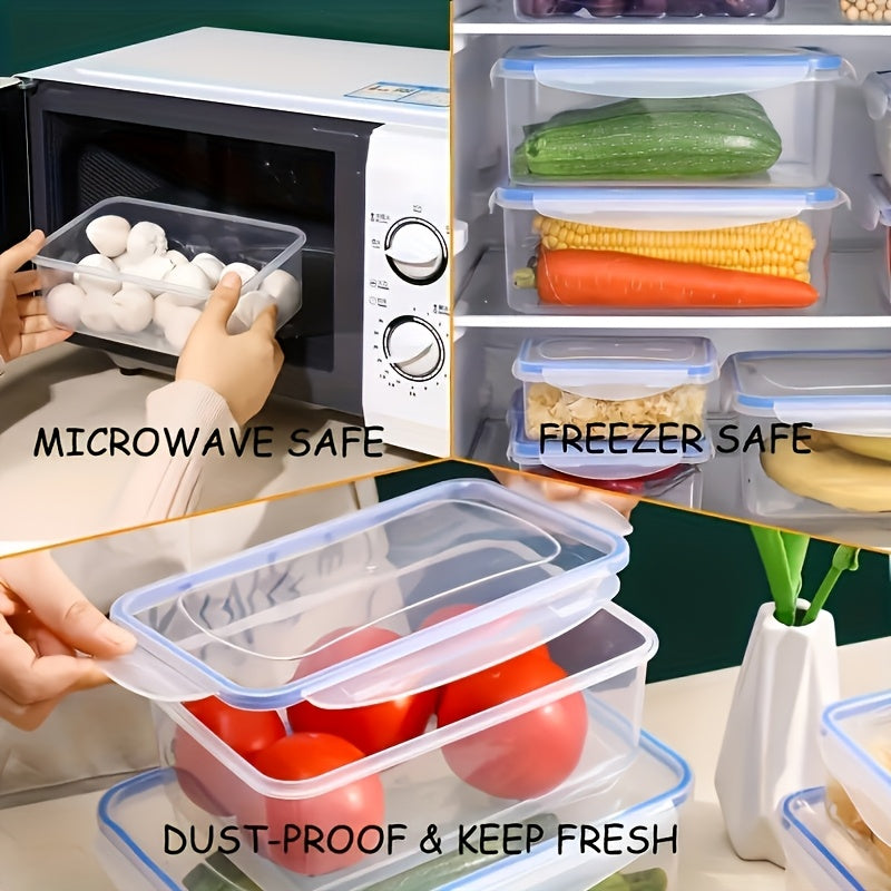 8pcs Set Multi-Size Kitchen Fresh-Keeping Plastic Lunch Boxes | 4 Containers + 4 Lids, Rectangular, Flip Top Closure, Reusable, Microwaveable, Anti-Odor, Ideal for Vegetables, Fruits, Snacks Storage, Freezer Safe, Space-Savin