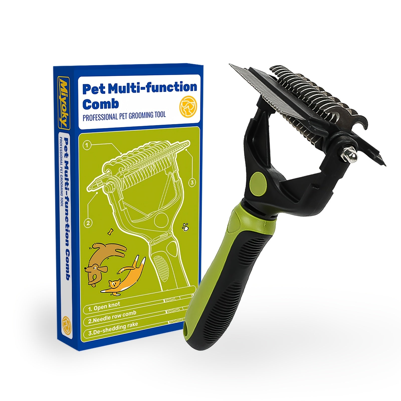 Outil de toilettage 3-en-1 pour animaux. Râteau sous-poil, brosse slicker, peigne démêlant pour poils longs et courts, idéal pour chiens et chats.