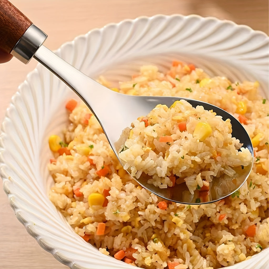 2pcs Wooden Handle Stainless Steel Soup Ladle - Non-Stick Kitchen Serving Spoon for Cooking, Home Dining &amp; Table Serving