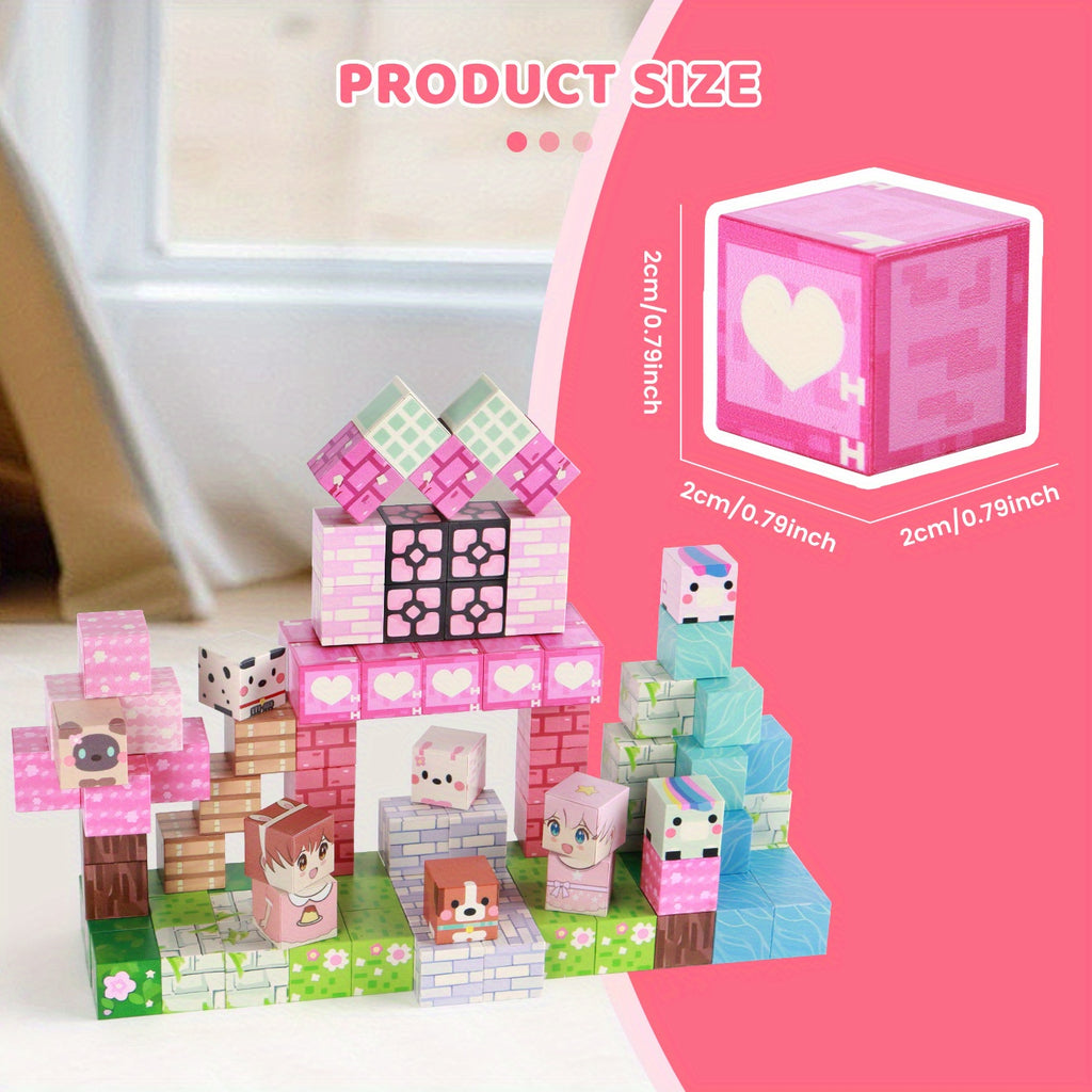 100 blocs magnétiques STEM, décor maison et arbre 3D, cubes personnages, jouet créatif, idéal anniversaire et Noël.