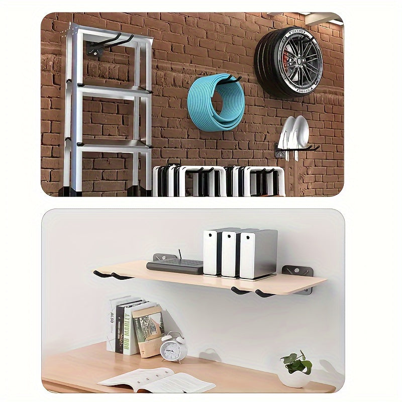 1pc Heavy-Duty Iron Wall-Mounted Tool Rack - Multi-Purpose Garage &amp; Garden Organizer for Shovels, Rakes, Brooms - Space-Saving Black Storage Hook, Perfect Father'S Day Gift, Garage Storage Rack, Sleek Metallic Finish, Sturdy