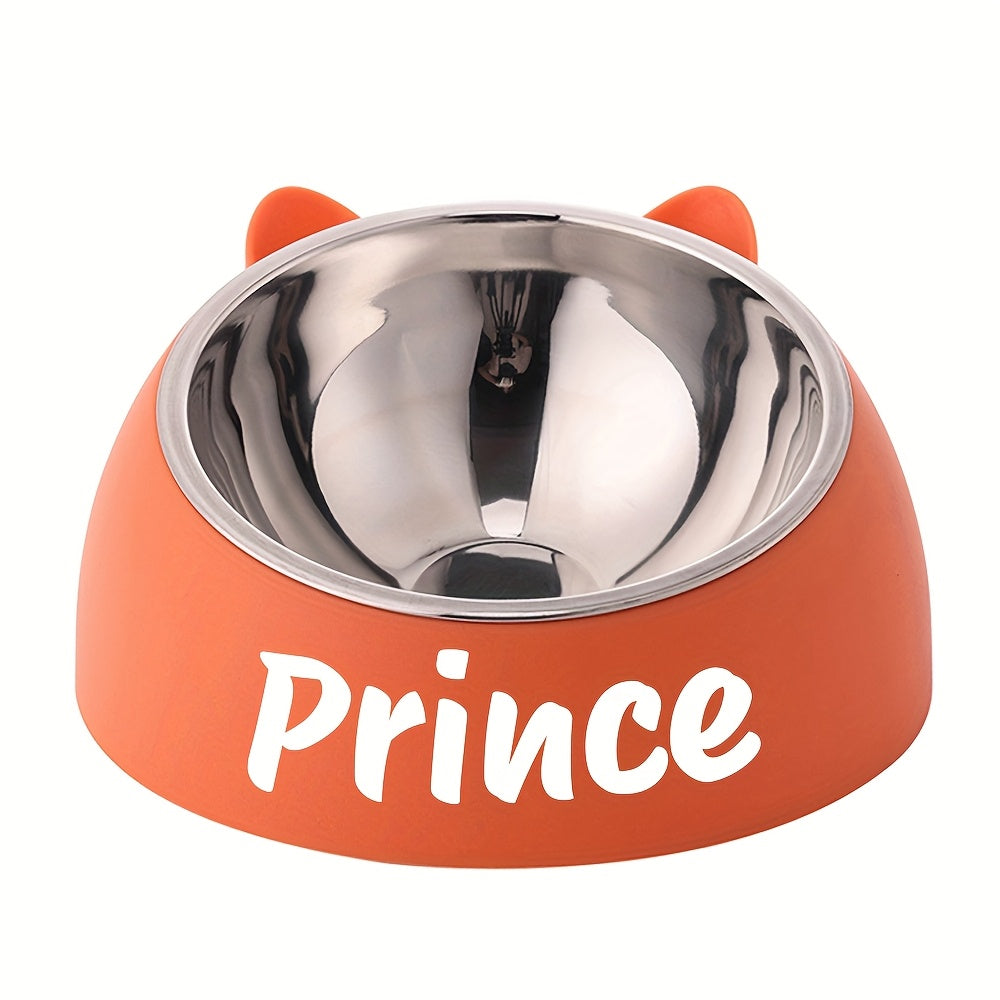 Bol incliné personnalisé en acier inoxydable pour chats et chiens, protège le cou, gravure possible, durable, accessoire repas idéal pour animaux.