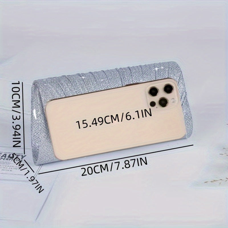 Sac enveloppe de soirée plissé et brillant, élégant, idéal pour mariages, soirées dansantes et banquets formels.