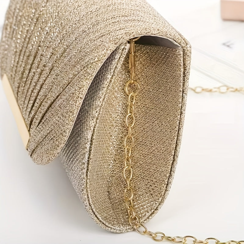 Sac enveloppe de soirée plissé et brillant, élégant, idéal pour mariages, soirées dansantes et banquets formels.