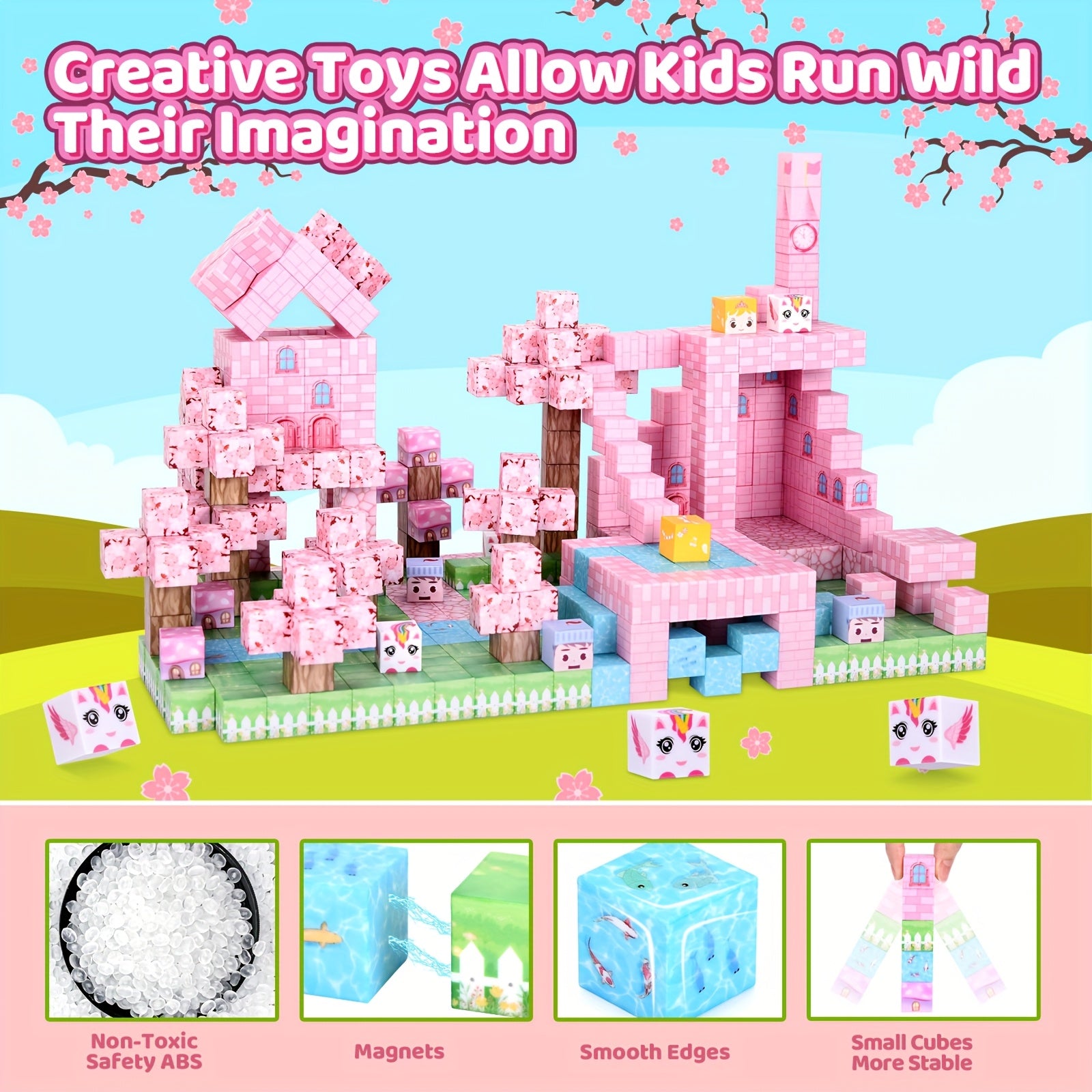 Blocs magnétiques pour enfants, 64-160 pcs, jouet éducatif STEM, construction DIY, idéal pour anniversaire, Pâques ou Noël.