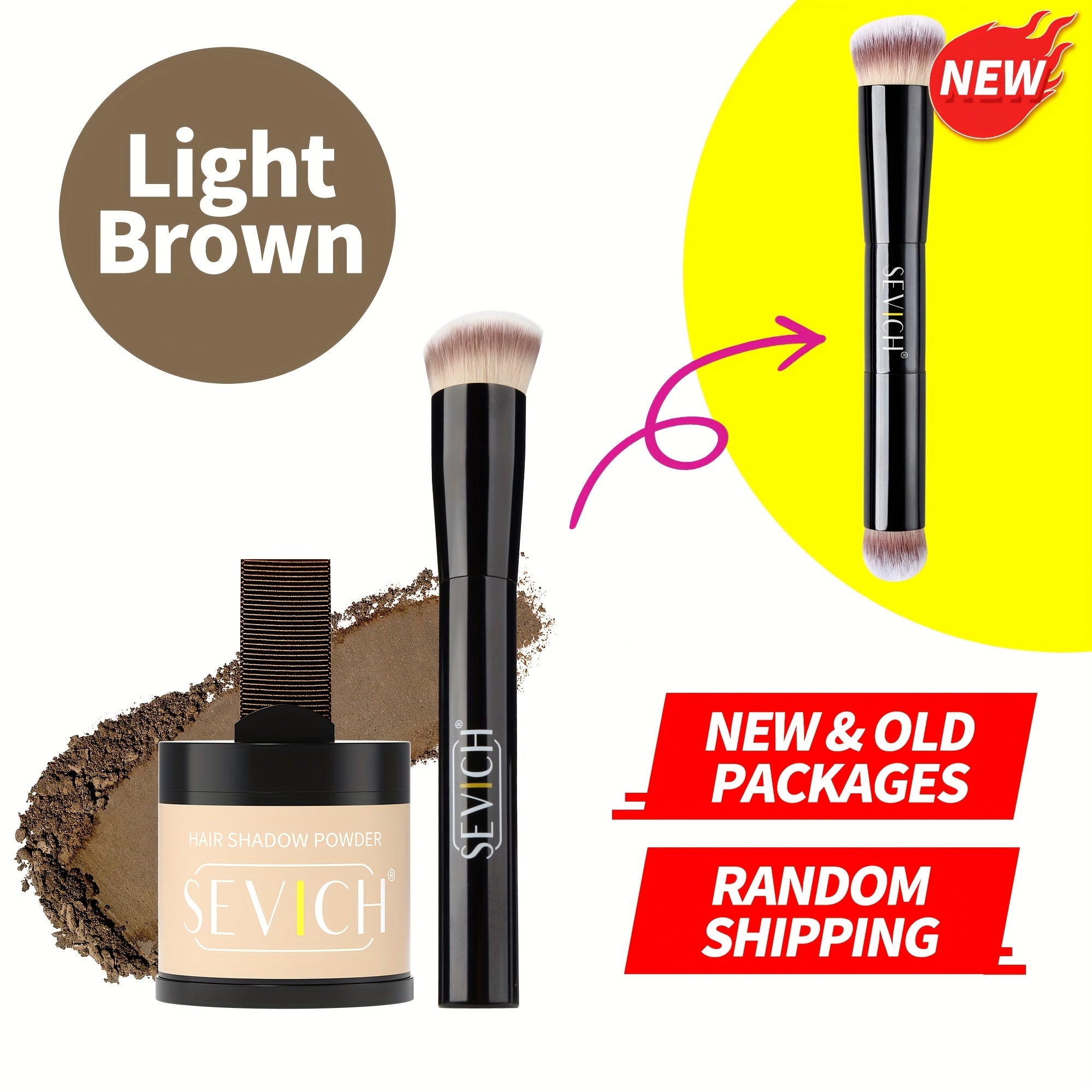 Kit poudre ombre cheveux Sevich avec pinceau, applique uniformément, camoufle instantanément racines et ligne capillaire, effet naturel et waterproof.