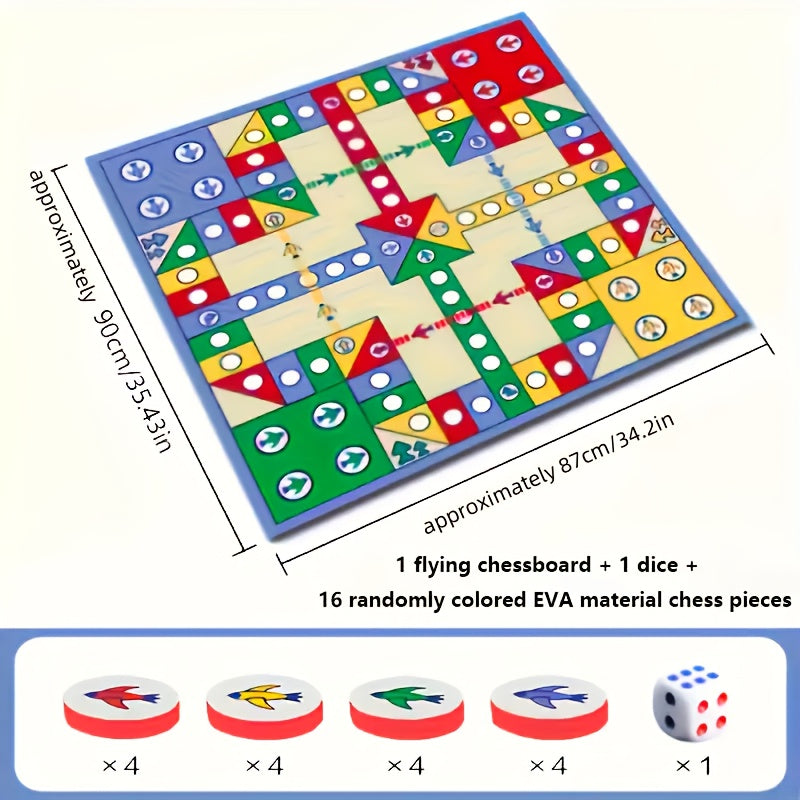 Jeu de ludo de luxe façon tapis, avec 16 pions, dés, pliable et portable, parfait pour famille, fêtes et cadeaux.