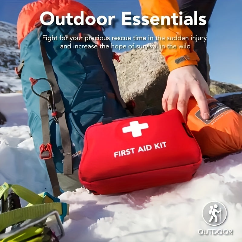 Deluxe 260pcs First Aid Kit - Essential Safety Supplies for Home, Outdoor Adventures &amp; Camping - Portable with Scissors, Bandages, Tweezers - Red, No Magnesium Rod/Flint