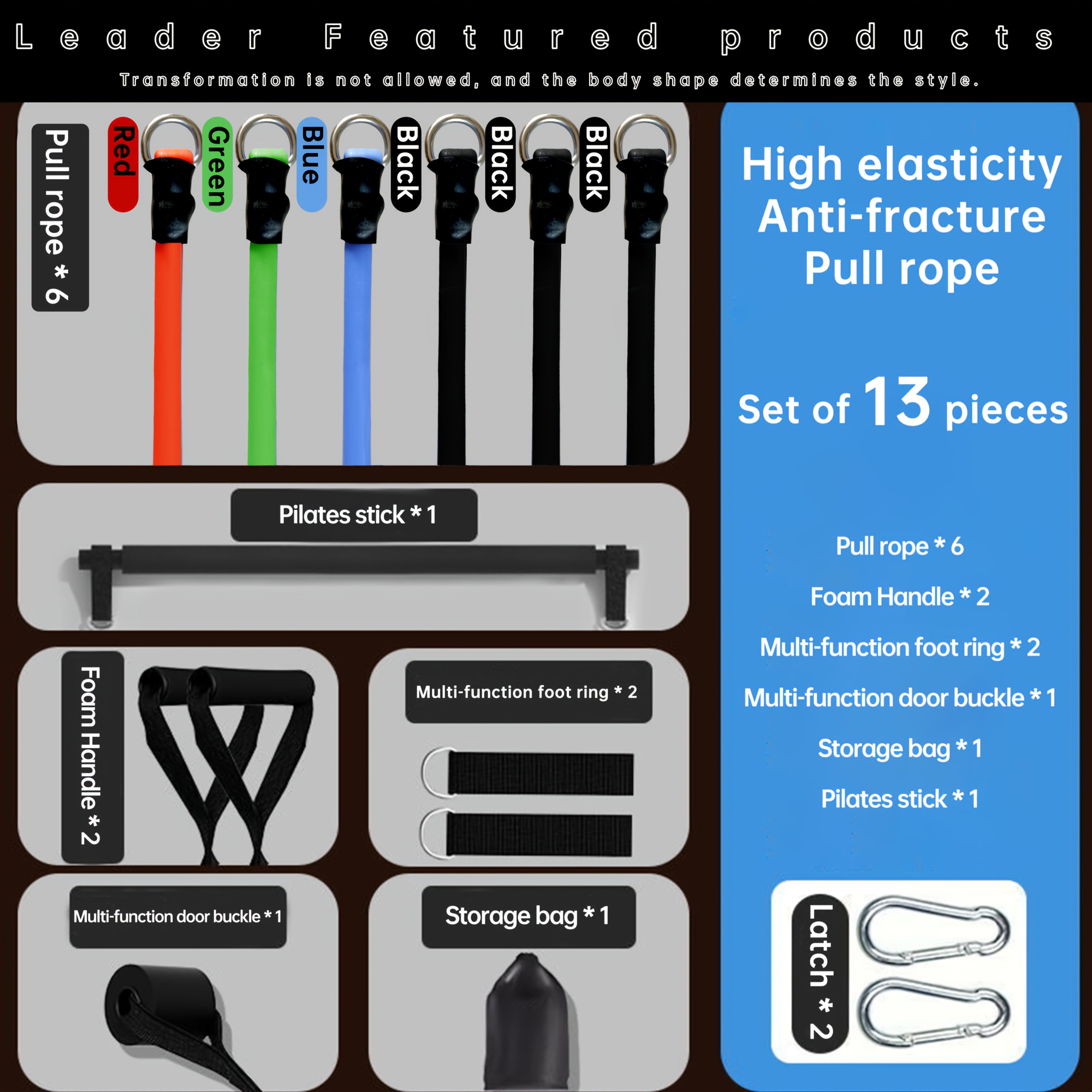 Set de corde de tension multifonction avec bandes de résistance et barres en acier inoxydable, adapté à un entraînement complet du corps à domicile.
