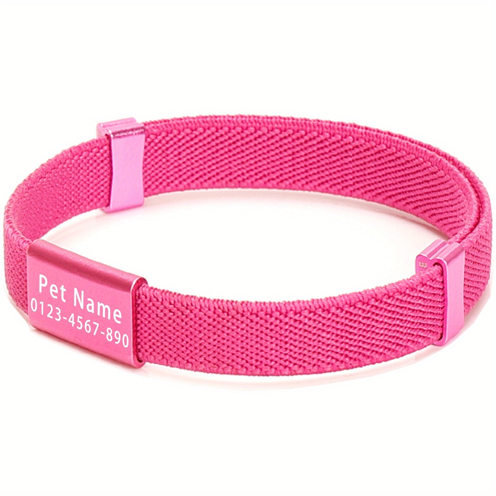 Collier chat personnalisé avec nom, métal robuste, sécurité détachable, léger, extensible, compatible médailles, disponible diverses couleurs.