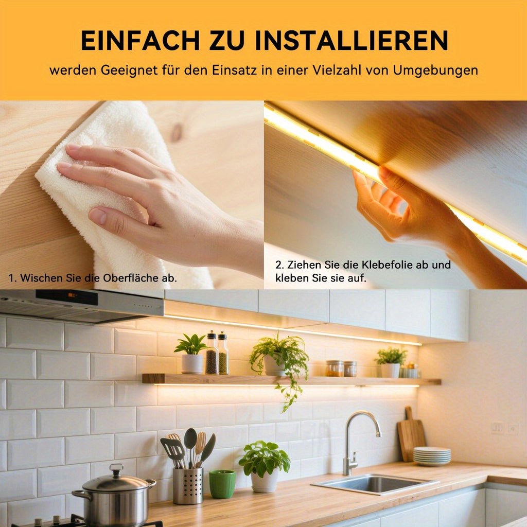 HOTU Thin COB LED Strip Light - USB-Powered Adhesive Flexible Cuttable Tape Light with 400 LEDs/M, Daylight &amp; Warm White (3000-6500K), Dotless Design for, Bedroom, Under Cabinet Lighting, Bedroom Lighting, Modern Lighting, Fl