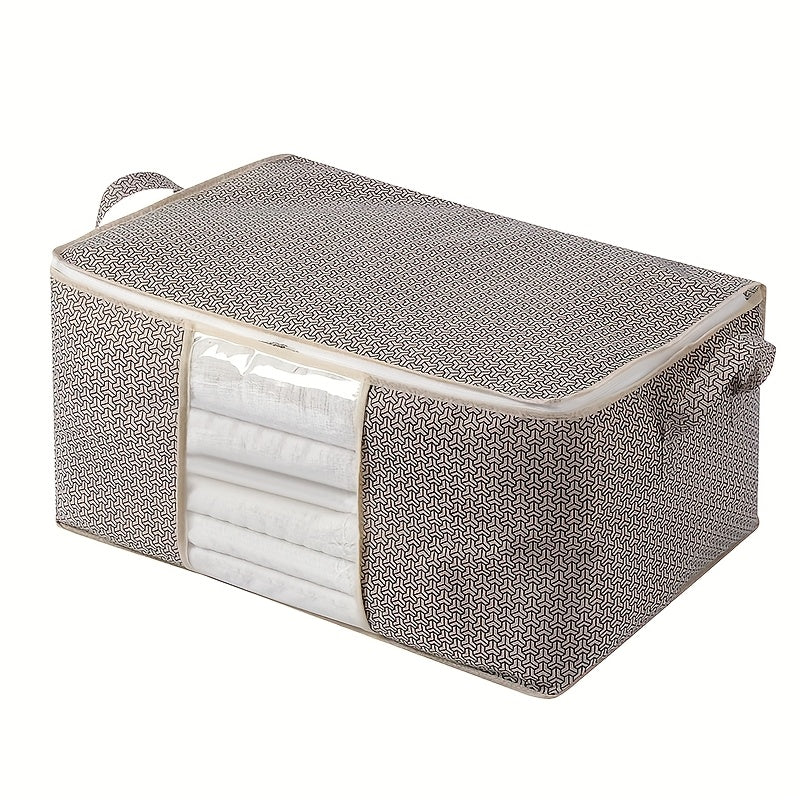 TUZA 1pc Large Heavy-Duty Soft Non-Woven Fabric Storage Bag with Zipper Closure, 4 Carry Handles &amp; Window - Queen/King Comforter, Bedding, Blanket, Clothes Organizer - Heavy Items Capacity (Bed Pillows, Protectors)