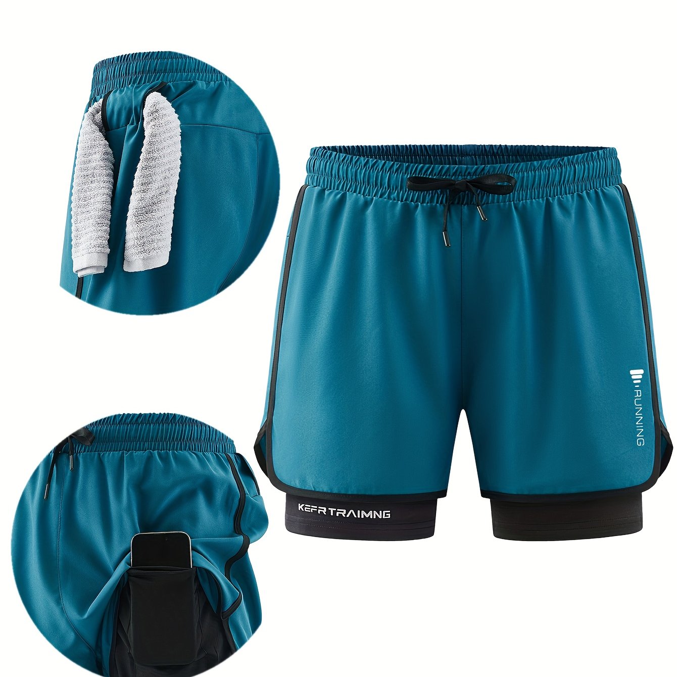 Shorts hommes sports, ¾ longueur, taille élastique avec cordon, poches latérales, tissu respirant et anti-humidité, coupe ample, idéal sport et loisirs.