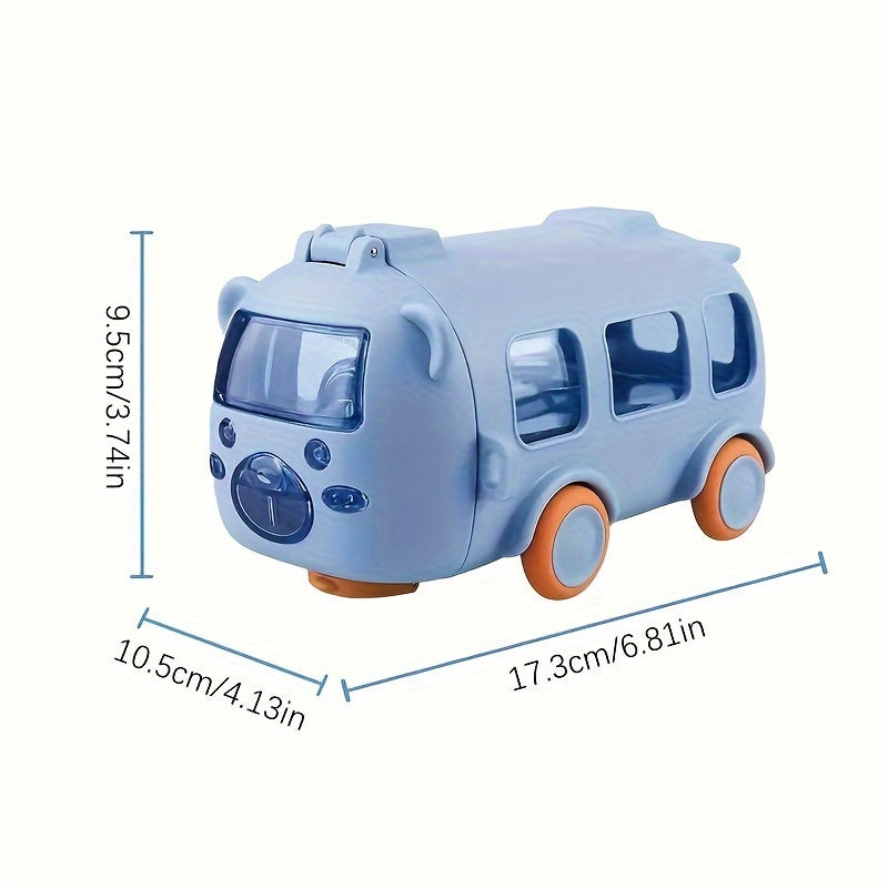 Gourde isotherme en forme de bus, 500 ml, paille et sangle, réutilisable en polycarbonate, à laver à la main.