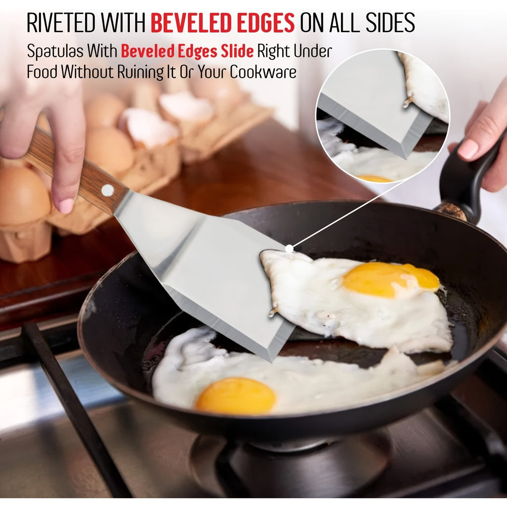 Heavy-Duty Stainless Steel Spatula with Beveled Edge &amp; Hardwood Handle - Large Metal Turner for Cast Iron Skillets, Griddles | Ideal BBQ &amp; Home Kitchen Tool