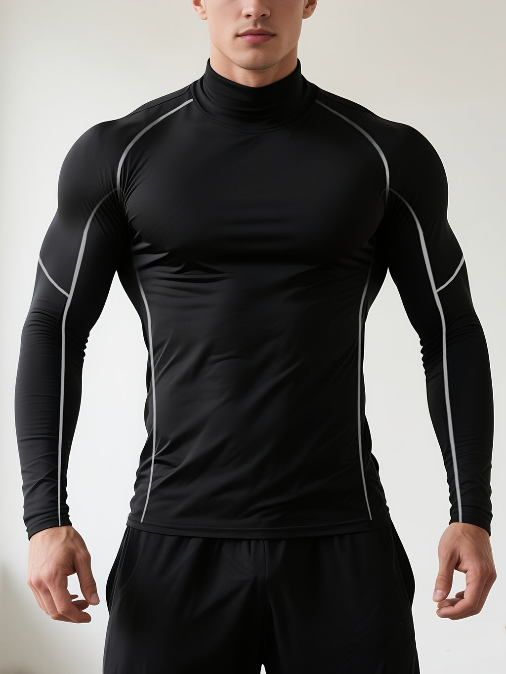 T-shirt de fitness homme à séchage rapide, col haut et manches longues, ajusté, parfait pour le gym, boxe et entraînements toute saison.