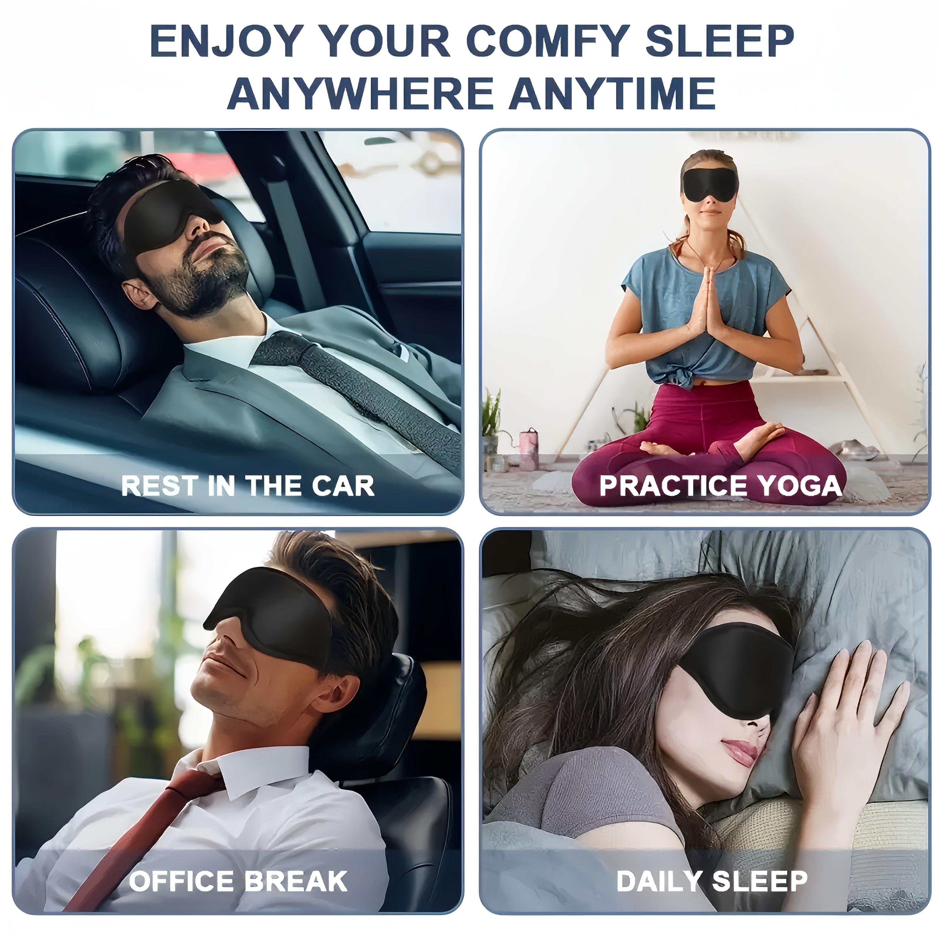 1pc 3D Contoured Sleep Mask - 100% Blackout Noise Reducing &amp; Adjustable Strap, Soft Comfort Fit for Men &amp; Women, Hypoallergenic Eye Cover for Night, Travel, Office, Yoga - Face Mask (No Scent, Whiteout Effect), Holiday Essent