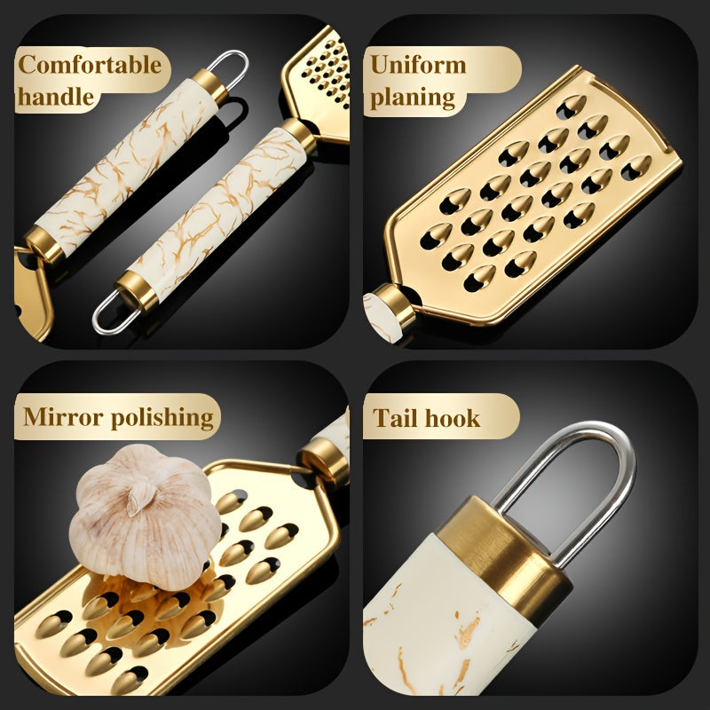 3/1pc grater Stainless steel shredder Household kitchen radish grater potato shreds onion shreds ginger shreds melon fruit vegetable shreds cheese raw grater handle can be held safely without hurting hands, Golden appearance,