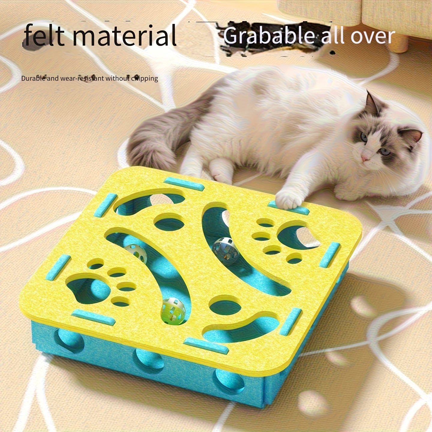 Interactive Cat Toy with Maze Tunnel &amp; Bell Ball - Durable Felt Material, No Batteries Needed, Geometric Design for Indoor Cats, Mental Stimulation &amp; Exercise, All Breeds &amp; Sizes, Cat Toy Interactive, Playful Design, Sturdy C