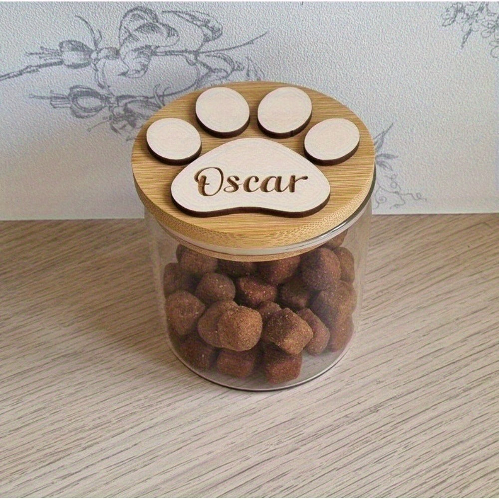 Personalized Glass Dog Treat Storage Jar with Engraved Lid &amp; Paw Prints - Custom Name "Spike'S Treats" - Round Pet Food Container for Dog Treats, Dog Treats for Training, Dog Treats for Training