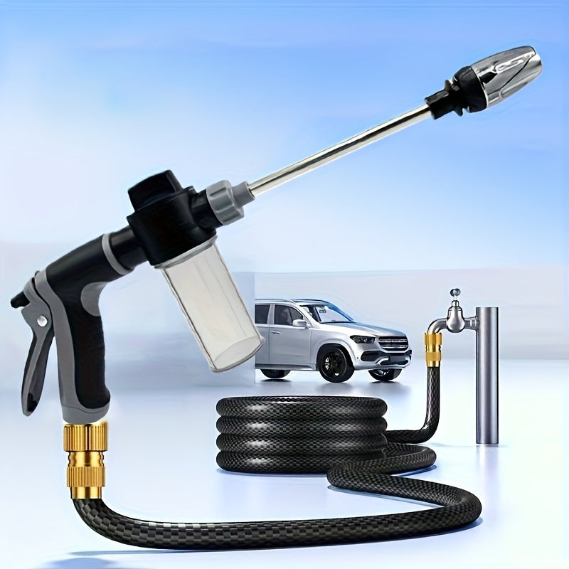 High-Pressure Car Wash Foam Gun with Long Handle - Adjustable Spray Nozzle, Foam Cannon &amp; Pressure Spray Bottle - Heavy-Duty Plastic Construction
