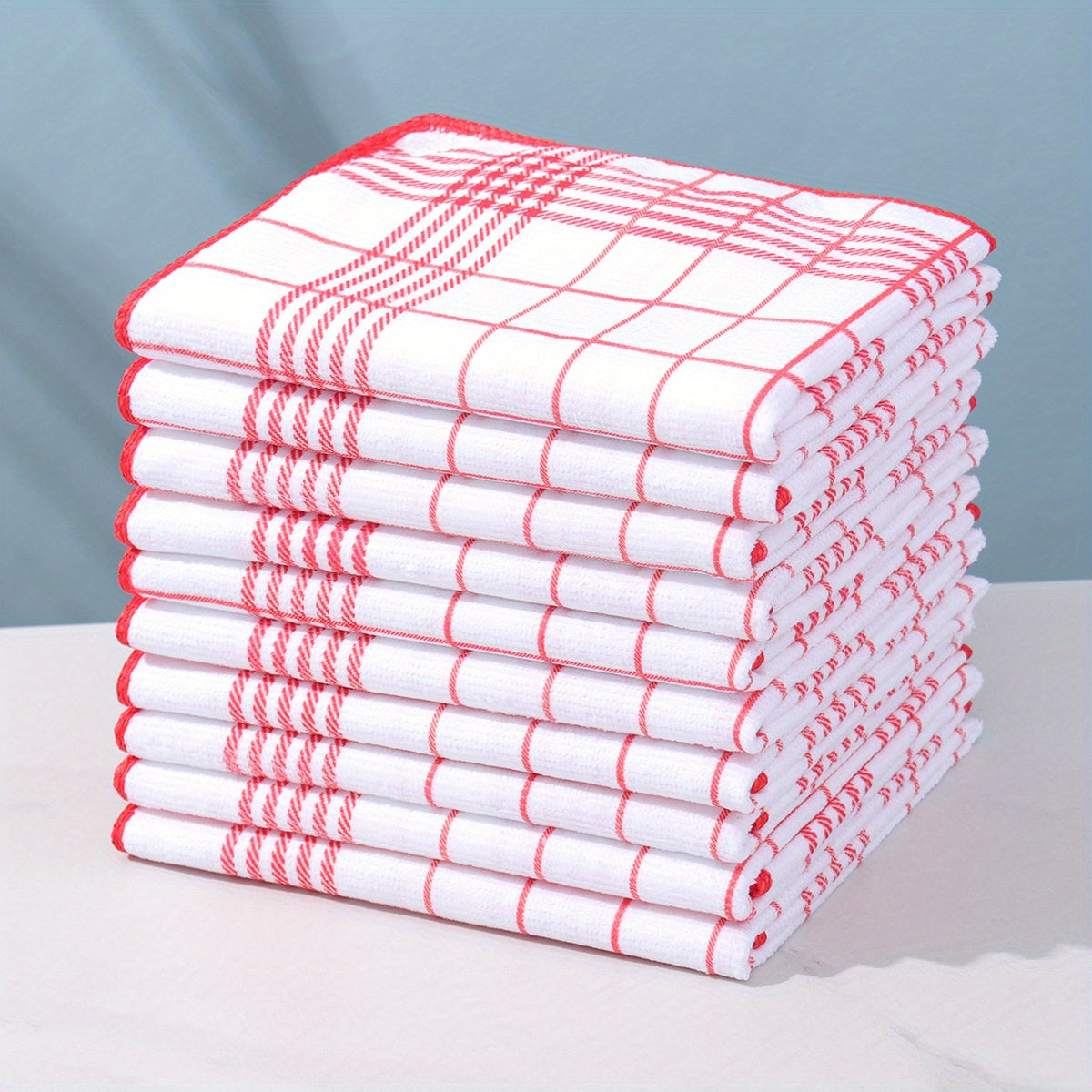 Lot 5/10 torchons absorbants 40x60 cm : séchage rapide, sans peluches, parfaits cuisine et service. Polyester, motifs carreaux.