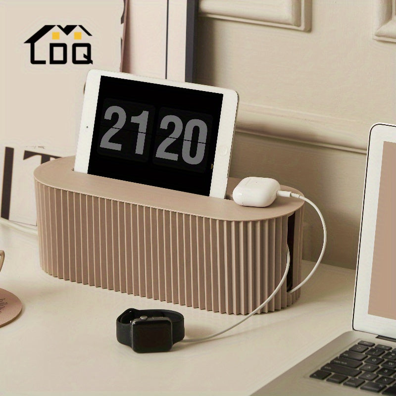 1pc LDQ Cord Organizer Box with Lid - Durable Scratch-Resistant Plastic Cable Management System for Desk &amp; TV Wires, Space-Saving Multi-Use Storage for Home Office, Gaming Setup, Living Room | Fits Power Strips &amp; Chargers, Id