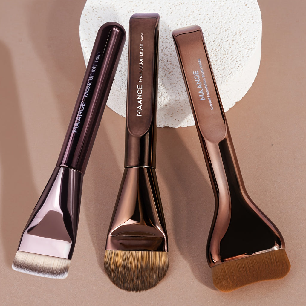 Set MAANGE 3 pièces : pinceaux maquillage aluminium, fond de teint Kabuki, poils doux et épais, débutants, portable et facile à utiliser.