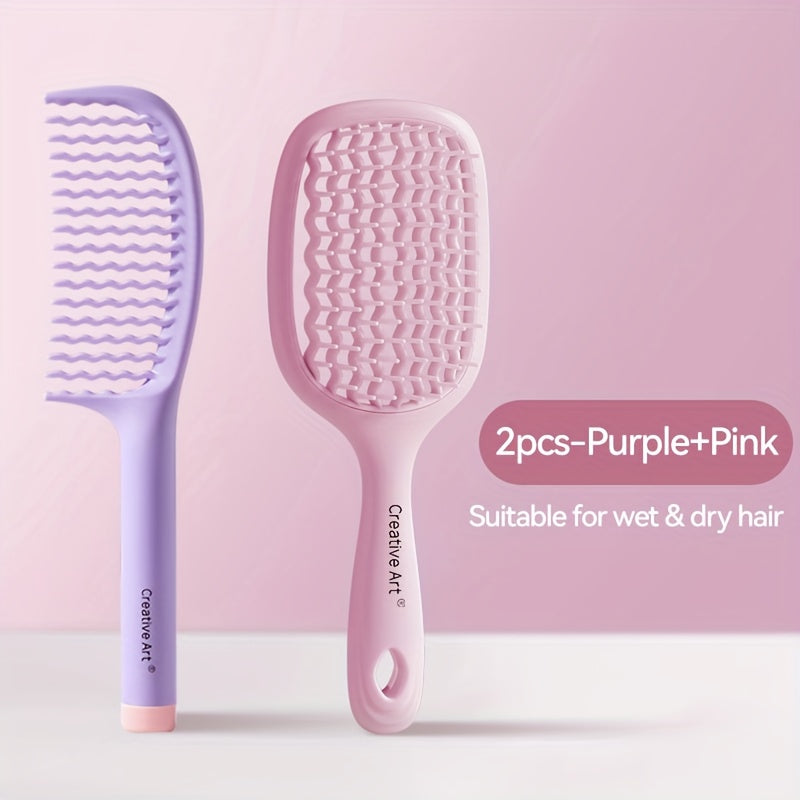 1pc/2pcs Square Hollow Hair Brush for Men and Women | Wide Tooth Comb for Easy Detangling and Scalp Massage, Vented Detangling Wet Hair Brush, Bouncing Comb for All Hair Types Wet &amp; Dry Hair, Nylon Bristles, ABS Plastic Handl