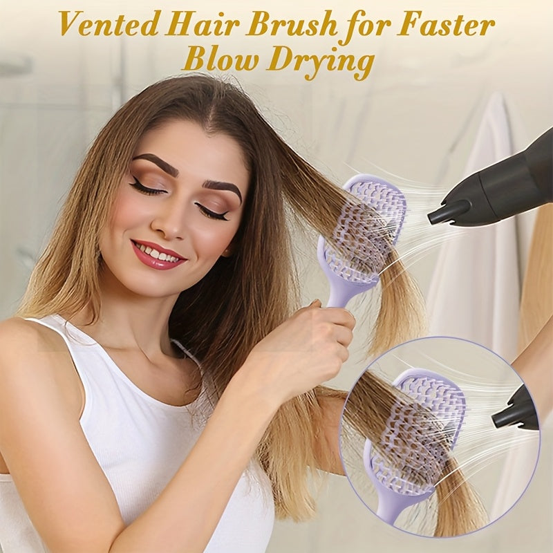 1pc/2pcs Square Hollow Hair Brush for Men and Women | Wide Tooth Comb for Easy Detangling and Scalp Massage, Vented Detangling Wet Hair Brush, Bouncing Comb for All Hair Types Wet &amp; Dry Hair, Nylon Bristles, ABS Plastic Handl