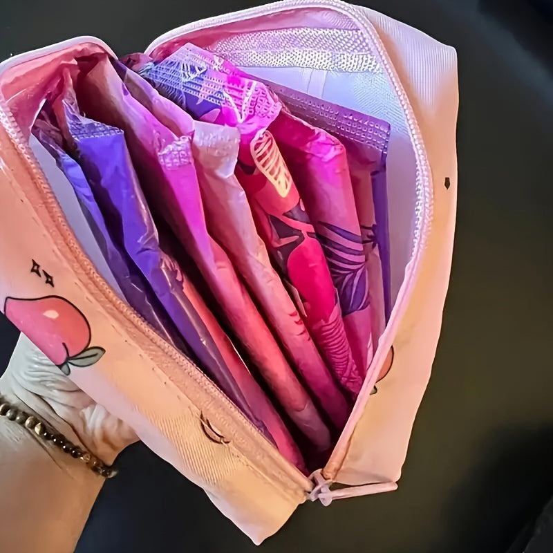 Pochette de rangement hygiénique pour serviettes et tampons, compacte et portable, idéale pour kit menstruel féminin en déplacement.