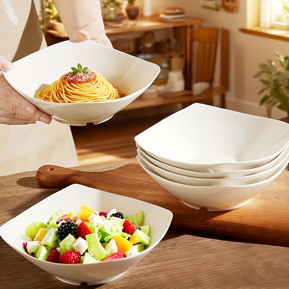 4pcs Set of Large Square Plastic Bowls with High Sides - Stackable and Non-Slip Kitchenware Set, Unique Square Design with Sturdy Corners, Perfect for Serving Salads, Snacks, Soups, or Main Dishes at Home, Restaurants, or Out