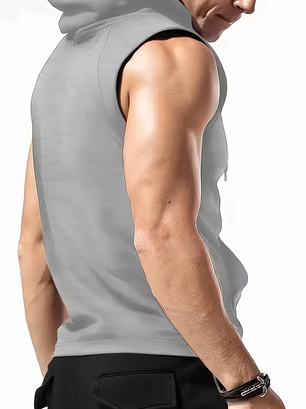 Men's Light Gray Sleeveless Hooded Athletic Tank Top - Breathable, Comfortable, and Stylish for Gym, Running, Training, and Outdoor Activities with "KEY WEST" Print, Gym Apparel | Casual Sporty Look | Comfortable fit